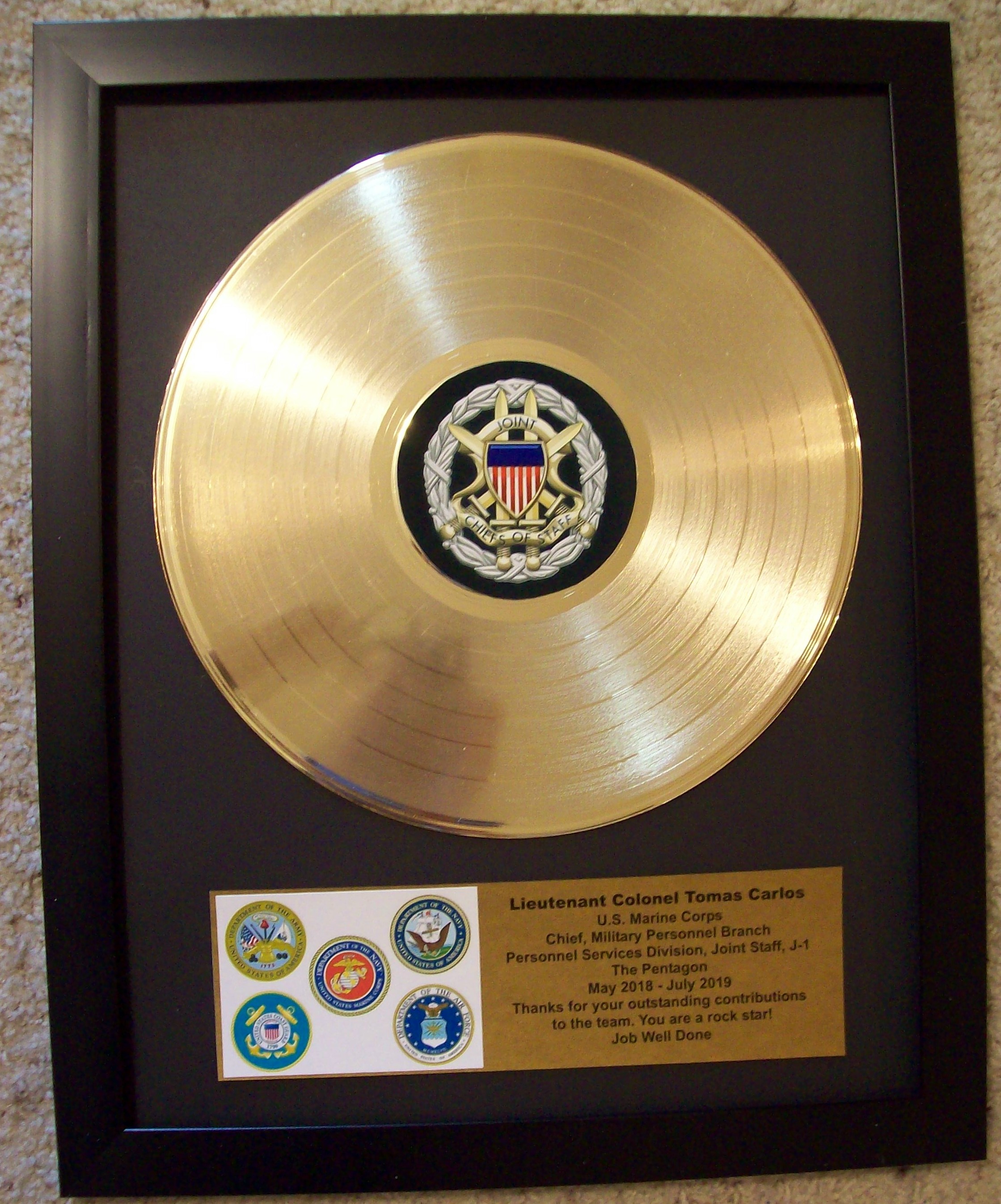 Custom Gold LP Record Award/Trophy
